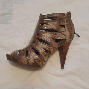 Brown Peep-Toe Cutout Heels